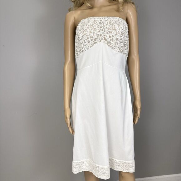 Vintage Hollywood Vassarette Full Slip 36S Sleeveless Sheer Lace Applique White - Picture 7 of 11